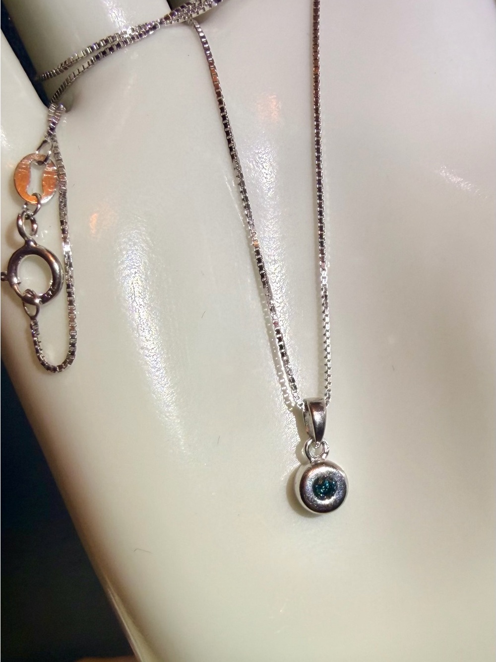 Blue Diamond Pendant 14K White Gold Plated 925 Sterling Silver 18 Inch Necklace - Picture 4 of 5